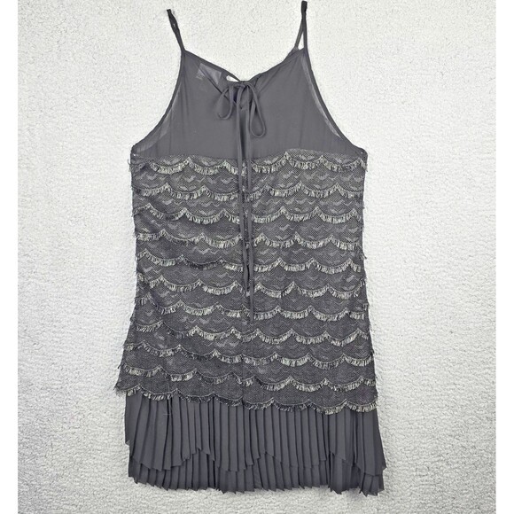 Greylin Camisole Women M Black Metallic Silver Sheer Tiered Sexy 20s Flapper - Picture 2 of 16